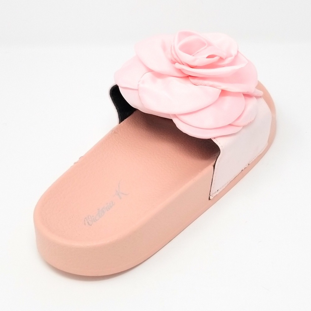 Women Satin Pink Rose Petal Slip-On Sandals Flips - Picture 3 of 3